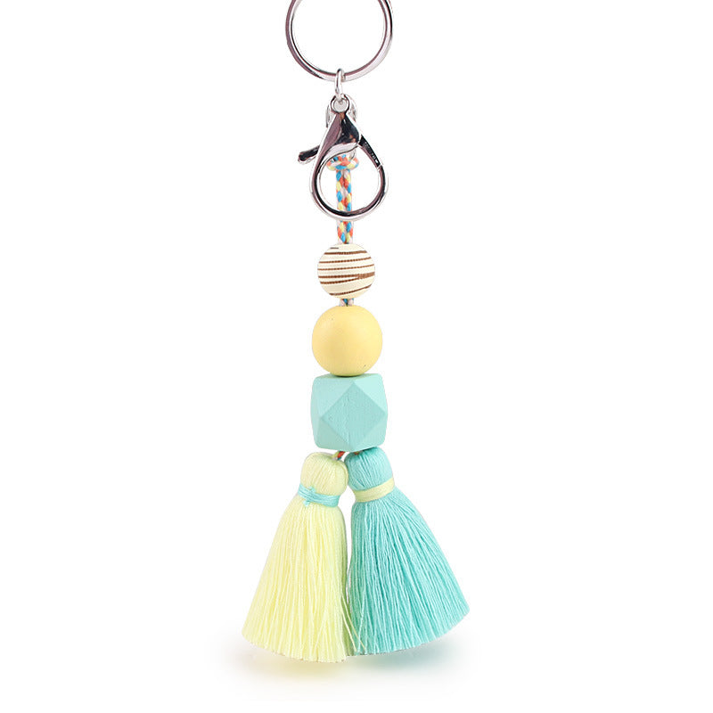 Wholesale Wooden Beads Hand Woven Keychain